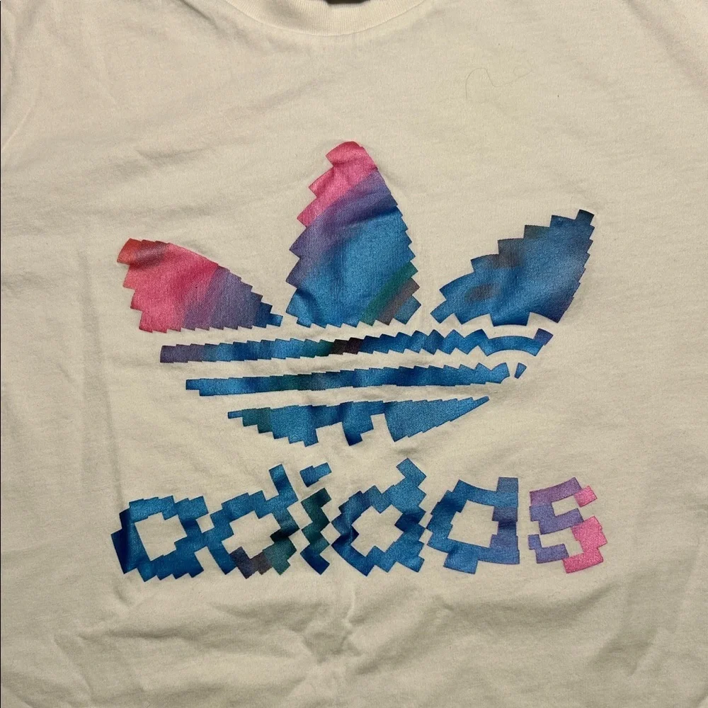 Adidas Trefoil White Tee with Colorful Logo